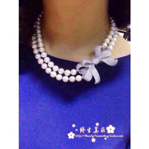 2 strands 8-9mm south sea round white pearl necklace 17"18"