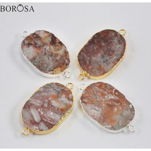 Gold Silver Plated Mexican Crazy Lace Agates Pendant fit Necklace Natural Stone Beads Double Charms for Bracelet Making G1994