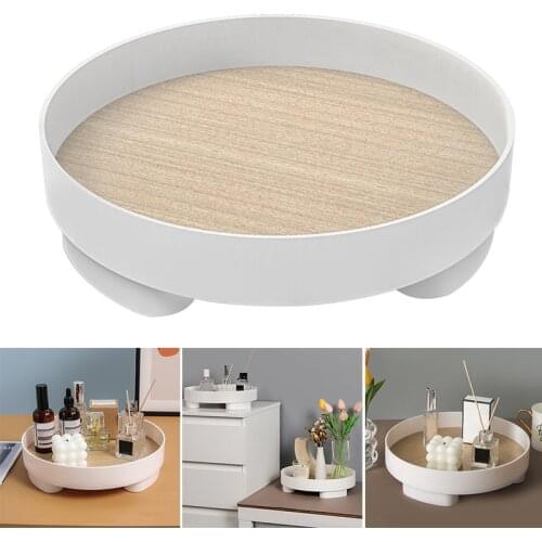 Simple Desktop Organizer Tray Round Wooden Key Bowl Snacks Container Holder for Household Porch Office d88