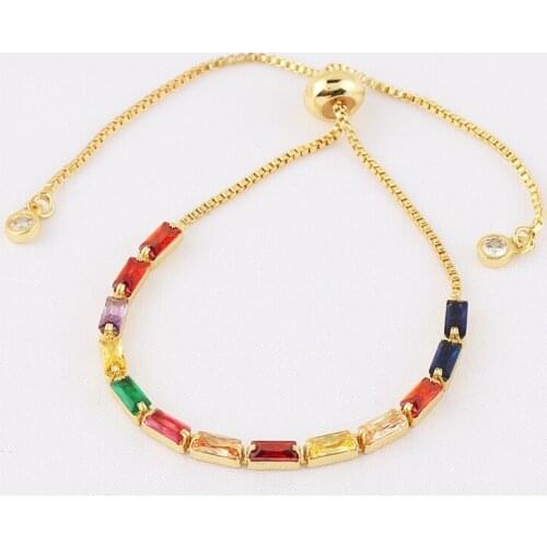 Mix style rainbow Adjustable Bracelets CZ Gold color Wholesale geometric design For Women Bling DIY Gift Colorful