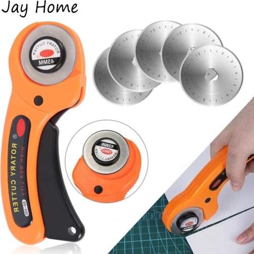 Rotary Cutter with 5 Pcs 45mm Rotary Spare Blade Refill Set Fabric Rotary Cutting Tools for Fabric Sewing Leather Craft Supplies