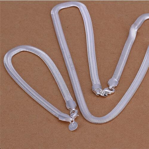 S084 charm jewelry set silver plated soft snake bone chain necklace and bracelet 6mm * 20 / 8inches cool jewelry top quality