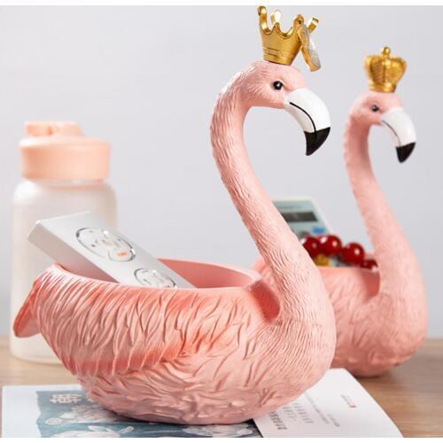 Crown Flamingo Figurine Resin Craft Statue Miniature Home Desk Decor Ornament