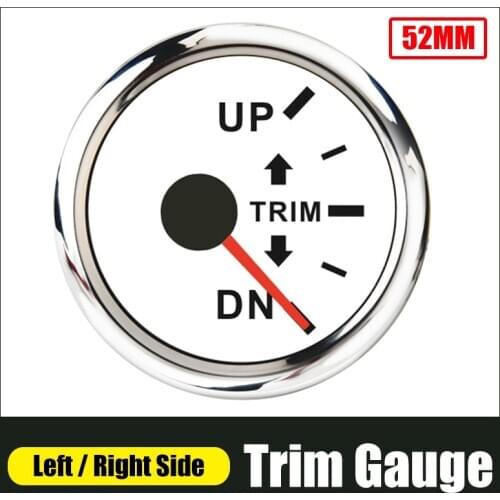 52mm Trim Gauge 0-190 ohm For Boat Outboard Engine UP-DN Right Side Trim Meter With Red Backlight 12V/24V Stainless Steel Bezel