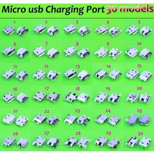 YuXi 30 models micro usb connector 300pcs/lot Very common charging port for ZTE for Huawei for Samsung for sony