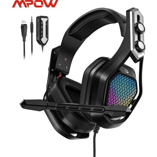 Mpow Iron Gaming Headset 7.1 Surround Sound Wired 3.5mm & USB Headphones with Noise Cancelling Mic Voice Changer for PC Gamer