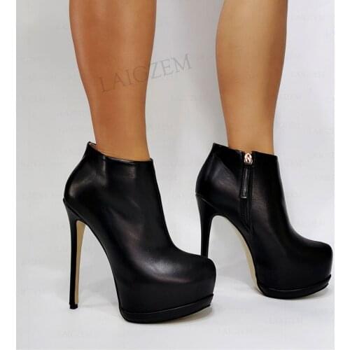 SEIIHEM SUPER Women Ankle Platform Boots Thin High Heels Side Zip Booties Unisex Shoes Woman Botas Mujer Large Size 41 44 47 52