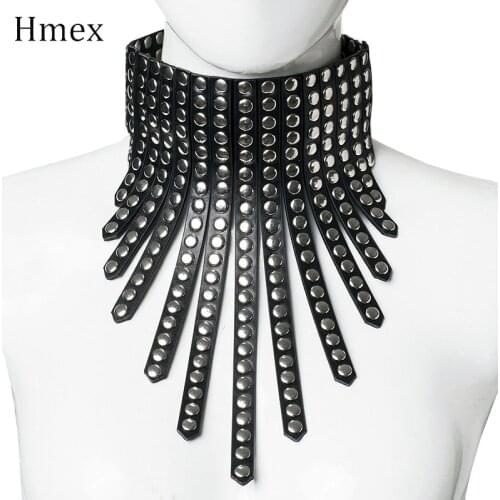 Women Gothic Rivets Leather Necklace Harness Clinches Collar Punk Sexy Harajuku Neck Belt Suspenders Bondage Cinturon Hombre