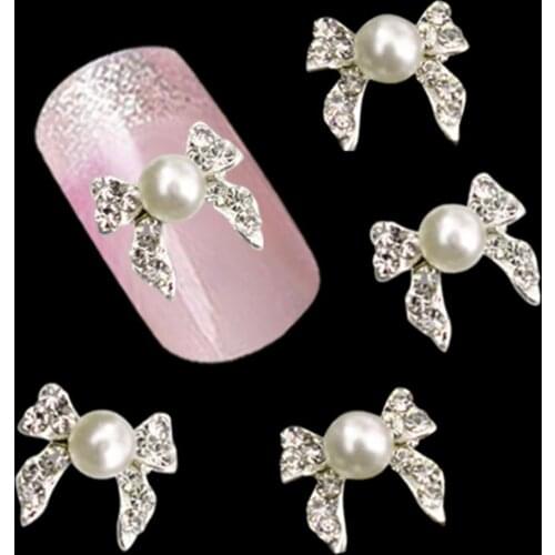 10Pcs Nail Decoration Nail art Pearl Bow Rhinestones Exquisite Colorfast Micro-size Stylish Nail Stickers Manicure Jewelry Makin