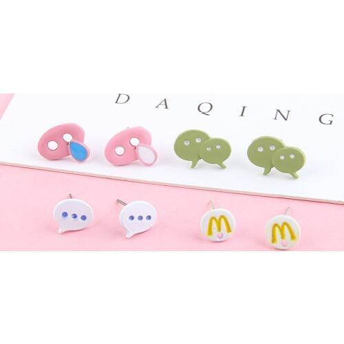 10pcs Cute Korean Statement Earrings For Girl Scrub Paint Personality Dialog Symbol Pendant Stud Earrings Jewelry Accessories