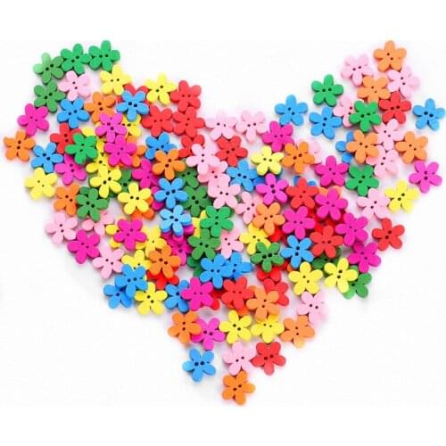 100/200/300 Pcs14x15mm 2-Hole Mix Color Plum Flower Shape Wooden Buttons Sewing Button For Kids Clothes Arts DIY Scrapbooking
