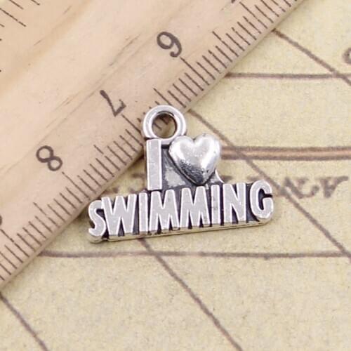 20pcs Charms I Love Swimming 22x15mm Tibetan Bronze Silver Color Pendants Antique Jewelry Making DIY Handmade Craft