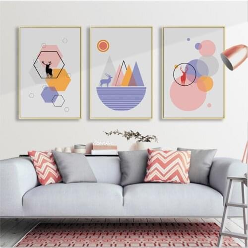 Abstract Geometric Deer Wall Art Nordic Canvas Painting Minimalist Posters and Prints Color Pictures for Living Room Decoration