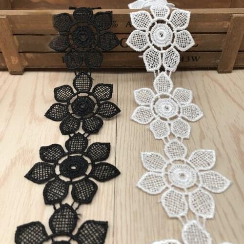 15Yards White Black Sunflower Pattern Lace Trim Embroidery Applique Water Soluble Polyester Lace Trimming Sewing Crafts