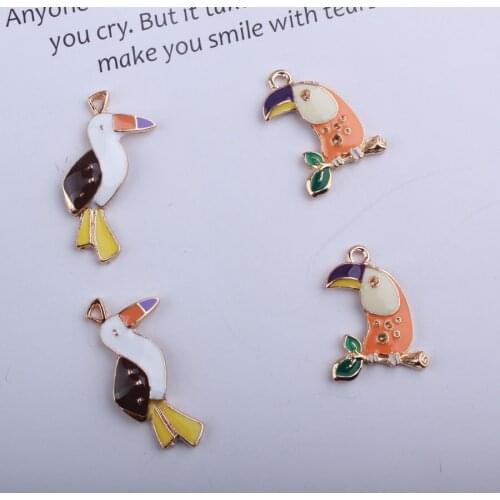 Free Shipping 10PCS/Lot Enamel Alloy Kawaii Animal Parrot Pendant Charms Oil Drop Metal Cute Earring Necklace Bracelet Charm DIY