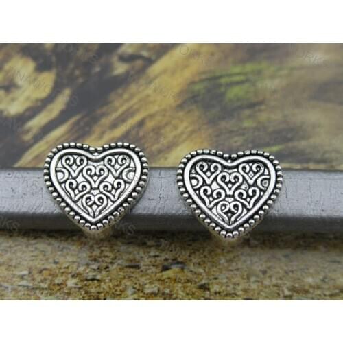 FREE SHIPPING 30pcs Antique-Silver 10.4x6.4mm Heart Slider Spacer For Licorice Leather--PAT174
