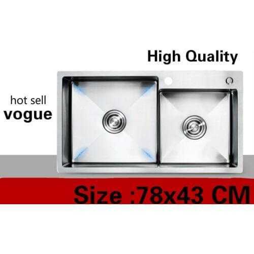 Free shipping Apartment vogue kitchen manual sink double groove do the dishes 304 stainless steel hot sell 780x430 MM