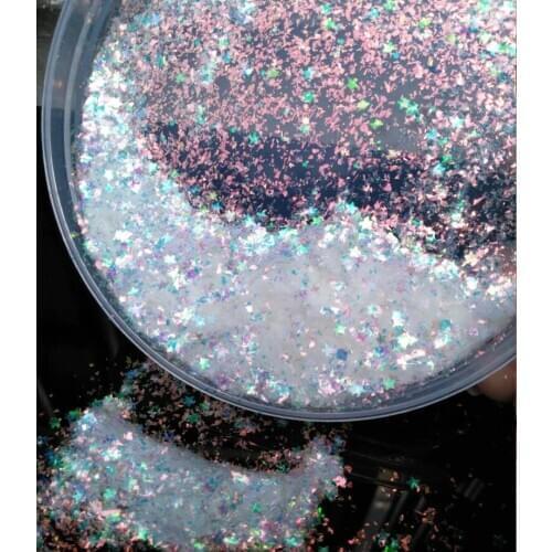 Wholesale 0.2mm-3mm flakes glitters white chameleon irregular cut stars flakie glitter for nail art deco nail polish glitter