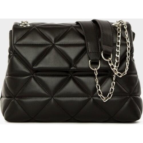 Black Quilted Pattern Shoulder and Cross Straps Tote Bag Womens Embossed Air Stylish Design