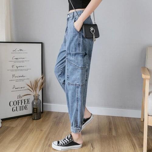 Jeans Women High Waist Harem Trousers Elegant Womens All-match Denim Ankle-length Cargo Style Pockets Vintage Harajuku Jean New