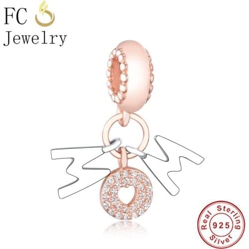 FC Jewelry Fit Original Brand Charm Bracelet 925 Silver Rose Gold Mom Cubic Zircon Pendant Bead For Making Women Berloque 2020