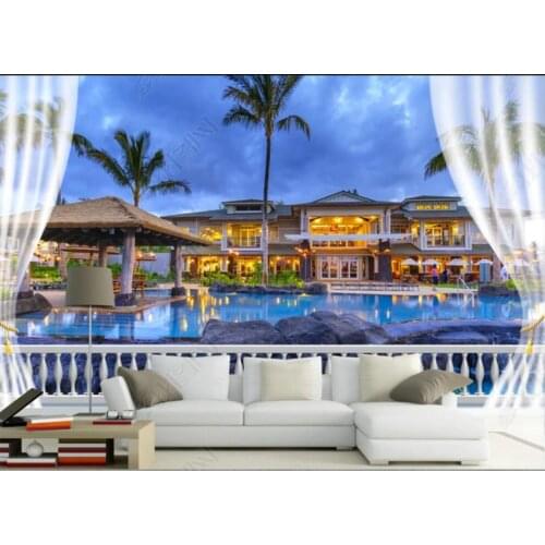 3d photo wallpaper custom mural Seaside resort 3D balcony scenery wallpaper for walls in rolls home decor living room
