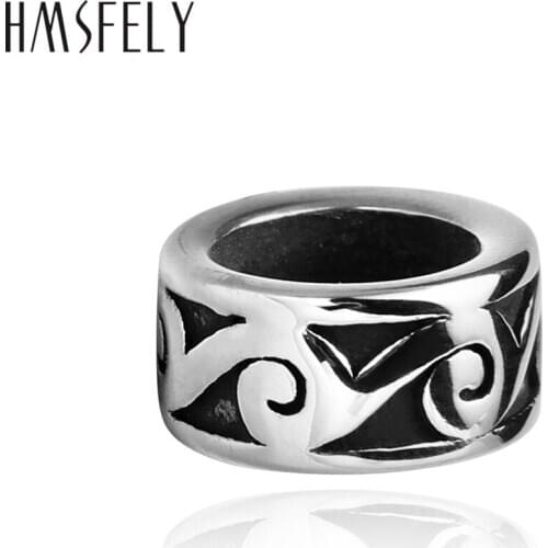 HMSFELY Stainless Steel Cloud Pattern Ring Beads For DIY Leather Bracelet Jewelry Making 8mm Hole Size Accessories Bead 5pcs/lot