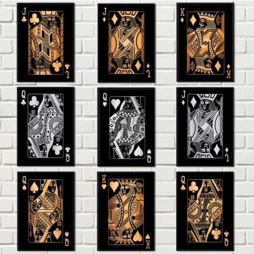 Gold Silver Playing Cards King Queen HD Print Canvas Painting Wall Art Posters Abstract Cuadros Pictures for Club Bar Home Decor