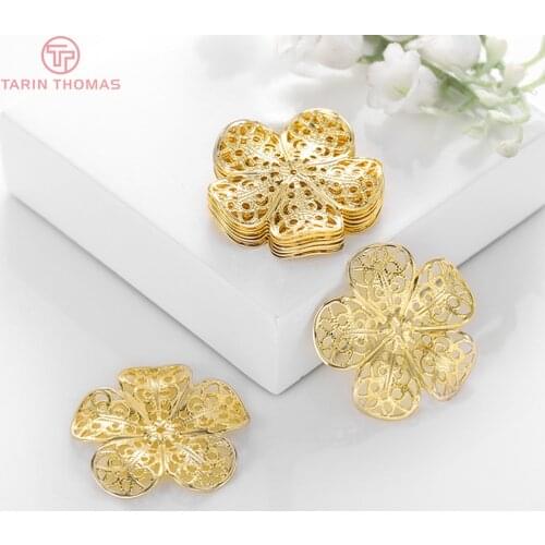 12PCS 25MM Hole 1MM 24K Gold Color Brass Flower Decorative Spacer High Quality Diy Jewelry Findings Earrings Accessories