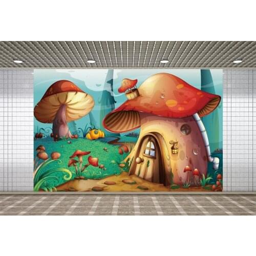 Lyavshi Mushroom Backdrops Fairytale Forest Tree House Baby Party Decor Portrait Photographic Background Photocall Photo Studio
