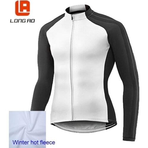 LONG AO Winter hot fleece Mens Cycling Jersey Long Sleeve Outdoor Sports Only Bicycle Cycle Clothing Classic black and white