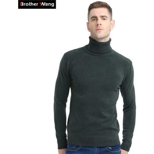 Brother Wang 2020 New Autumn Winter Brand Sweater Mens Turtleneck Slim Pullover Solid Color Knitted Sweater Men