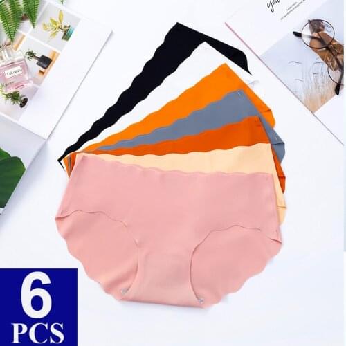 6PCS/Lot Ice Silk Underwear Women Seamless Panties High Quality Tangas Women Sexy Solid Low-Rise Lingerie Brief For Ladies Thong