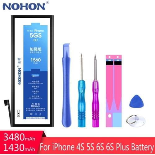 NOHON For Apple iPhone 5S 4S 6S Plus 5C 6SPlus 5GS 6GS 4GS Battery Lithium Polymer Replacement Bateria Free Tools Retail Package