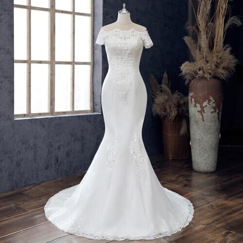 New Mermaid Wedding Dress 2021 Elegant Boat Neck Lace Mermaid Bridal Dress With Court Train Classic Vestido De Noiva Plus Size