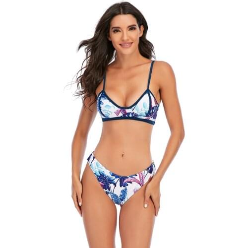 2021 New Arrival Fashion Trend Women Sexy Two Piece Swimwear Pattem Printing Bikini Set Sleeveless Sling Bathing Suit Beachwear