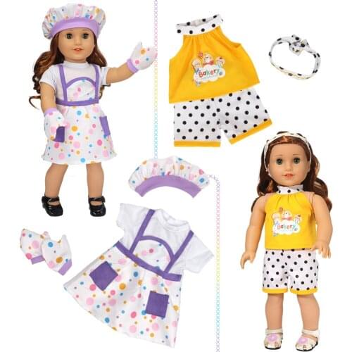 Clothes for doll fit 45 cm American doll accessories Fashion chef suit, sling suit Girls gift
