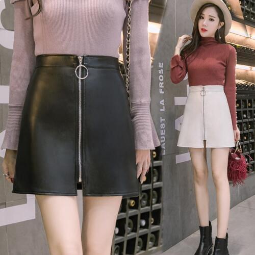 Autumn winter High Waist PU Leather Skirt Women Sexy Elegant Mini Short Bodycon Pencil Skirts 2019 Front Zipper A-Line Skirt