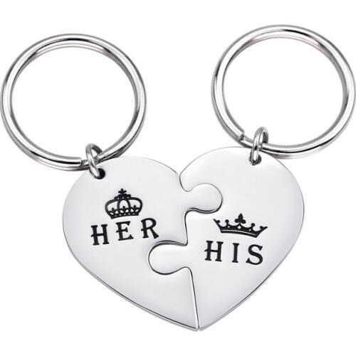 Stainless Steel Her Queen His King Puzzle Piece Heart Girlfriend Birthday Valentines Day Gift Jewelry for Couples