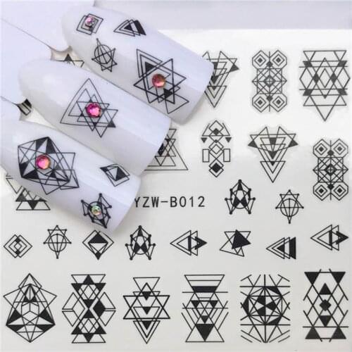 Water transfer nail art sticker for manicure accessories geometric heart cat birds flowers ultra thin foil nail art decals FW002