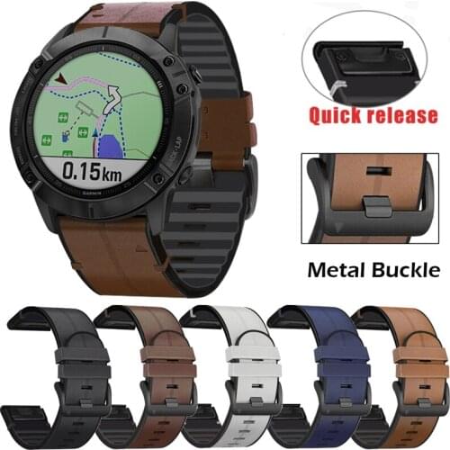 22 26mm Quick fit Watch Strap For Garmin Fenix 6 6X Pro 5X 5 Plus 3HR 935 945 GPS Genuine Silicone+Leather Band Watch Wristband