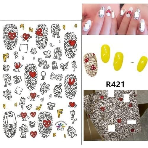Self-adhesive 3D Stickers for Nails Geometry Graffiti Love Nail Art Decorations Autumn Fashion Stickers Women Girl Nail Foil