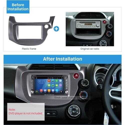 Seicane Professional Gray Double Din Car Stereo Radio Fascia Panel for 2008-2013 Honda Fit RHD Trim Bezel DVD Frame Dash Kit
