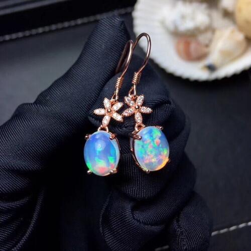 Opal earring Free shipping Nature And Real opal 925 sterling silver Ring Fine jewelry Gem Size 8*10mm 2pcs