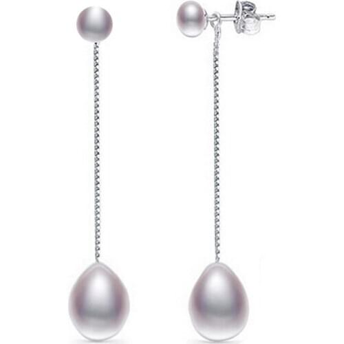 New Style 925 sterling silver Perfect drop shape 8-9mm pearl earrings fashion Drop Earrings for women