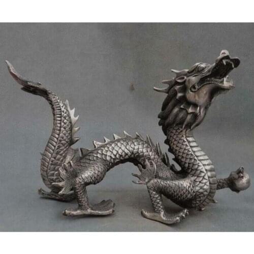 12"Chinese Fengshui Silver Zodiac year Animal Auspicious Dragon lucky Statue