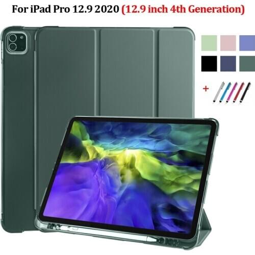 Tri-Fold Smart Cover For iPad 12.9 Case 4th Generation Leather Flip Stand Tablet For iPad Pro 12 9 Case 2020 with Pencil Holder