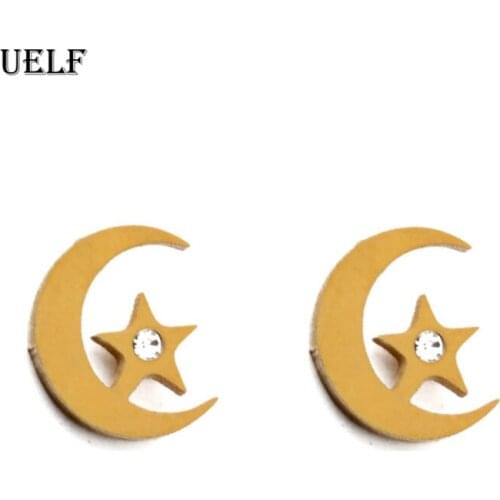 Uelf New Fashion Gold Star Moon Shape Earrings Simple Ear Ring Ethnic Jewelry Gift Crystal Geometric Earrings for Women Bijoux
