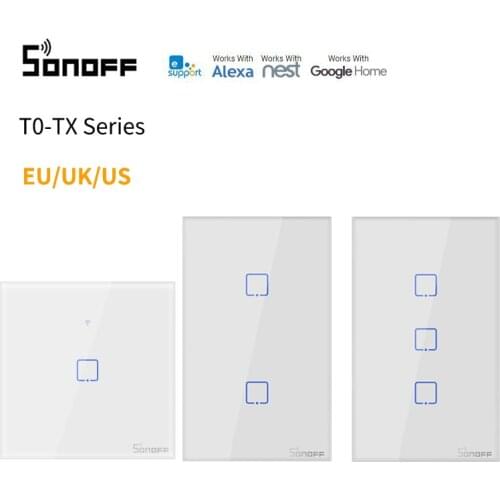 Sonoff T0EU1C-TX WiFi Smart Switches With 1 Gangs EU UKUS WiFi Wall Switches Compatible With EWeLink App Google Home Alexa IFTTT