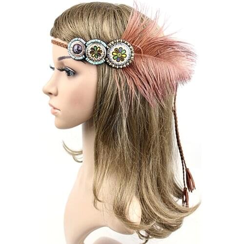 Vintage Boho Bohemian Feather Headband Tribal Style Hippie Weave Headpieces